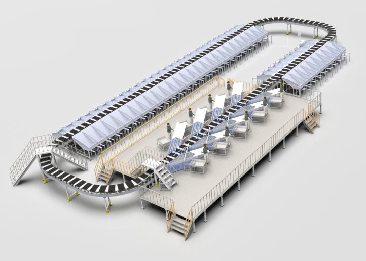 3D design of a cross-belt parcel sorting system