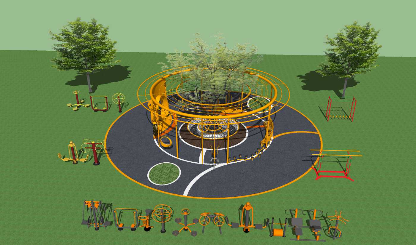 Outdoor Fitness Equipments Collection 3D Model