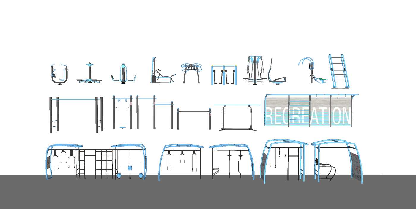 Outdoor Fitness Equipments Collection 3D Model 02