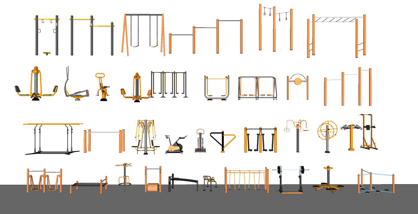 Outdoor Fitness Equipments Collection 3D Model 02