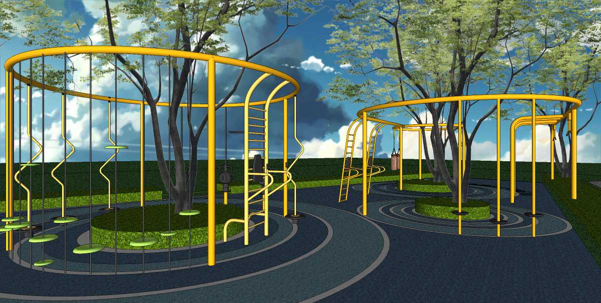 Outdoor Fitness Equipments Collection 3D Model