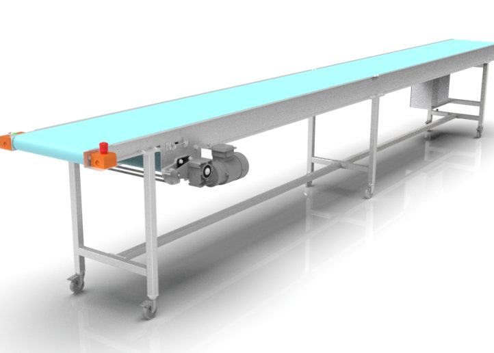 3D Design of a 5 m long, 450 mm wide modular belt conveyor for the food industry