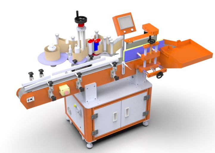 3D design of automatic vertical round bottle labeling machine